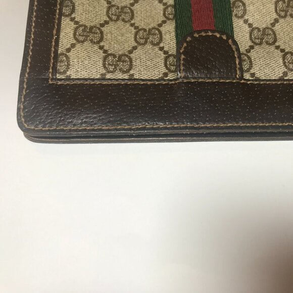 Gucci Web Vintage Brown Monogram PVC Canvas Leather Clutch / Cosmetic - Picture 4 of 16